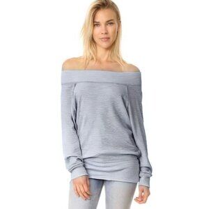 WE THE FREE Palisades Off Shoulder Pullover Slub Knit Sweater Top Grey Size M